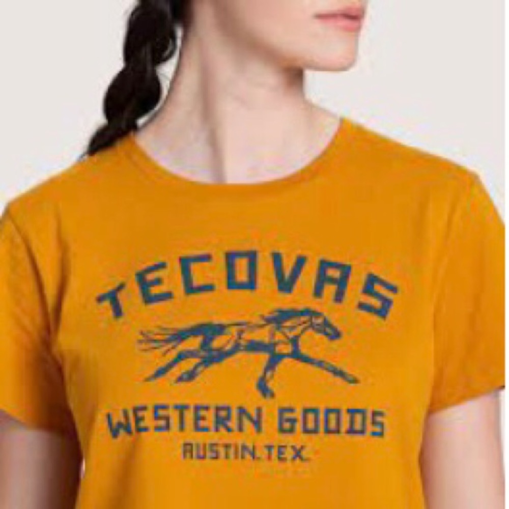 Tecovas Mustard Yellow Graphic Tee with Navy Print